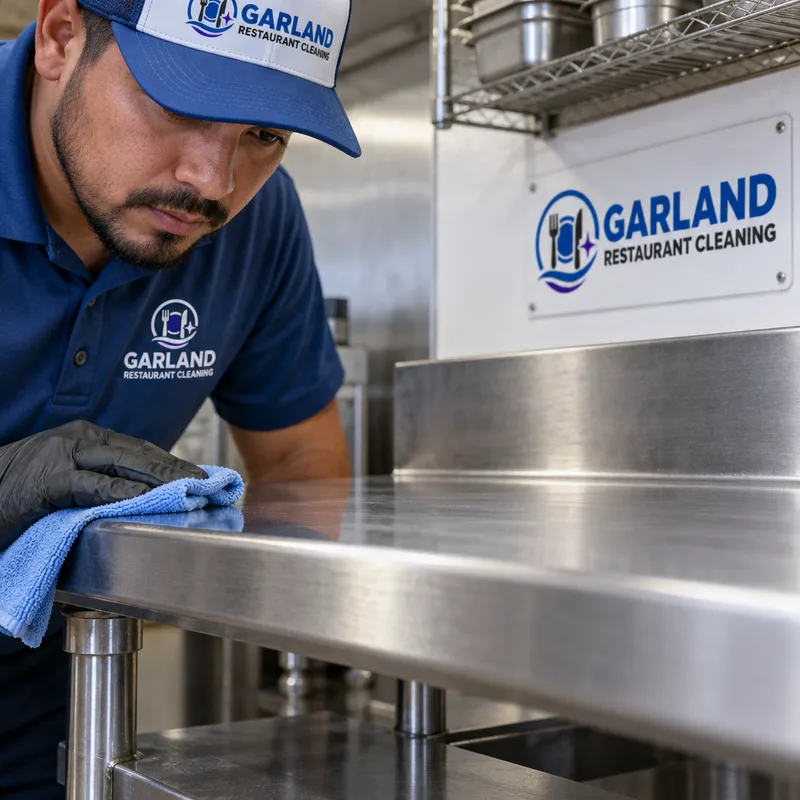 Clean stainless prep table edge, backsplash, and underside lip with no visible grease film and a food-safe finish